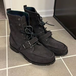 Polo Ralph Lauren Ranger County Boots Strap Charcoal Grey Tartan Mens Size 12